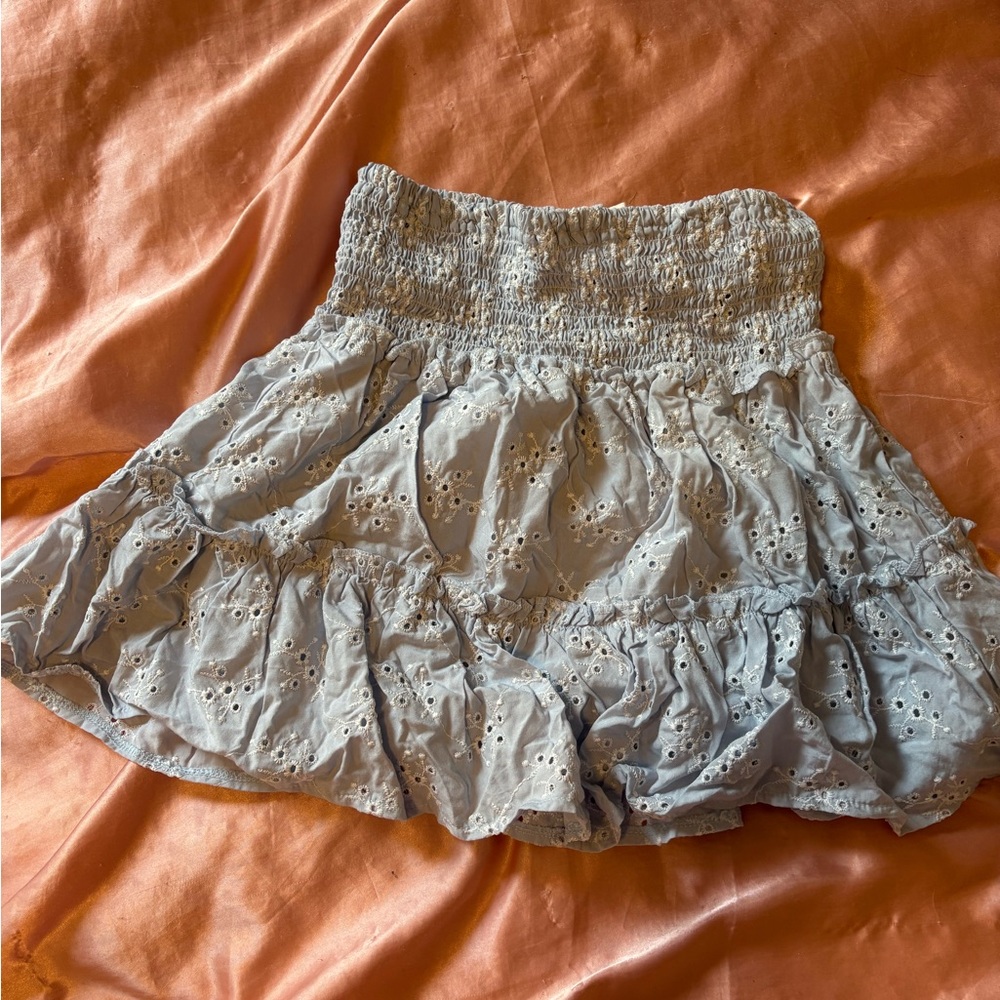 Ocean Drive Gray Bubble Mini Skirt with Smocked Ruffles